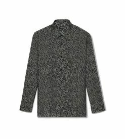 TOM FORD PETALS PRINTED SLIM FIT BARREL CUFF SHIRT - BLACK + WHITE