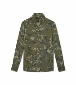 TOM FORD BRITISH CAMO PRINT SLIM FIT BARREL CUFF SHIRT - OLIVE