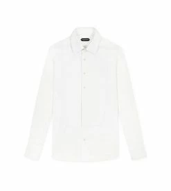 TOM FORD POPLIN SLIM FIT PIQUET PLASTRON EVENING SHIRT - WHITE