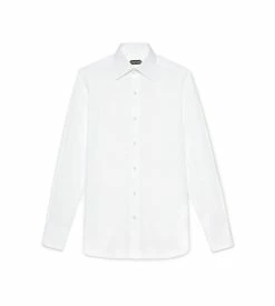 TOM FORD POPLIN CLASSIC FIT BARREL CUFF SHIRT - WHITE