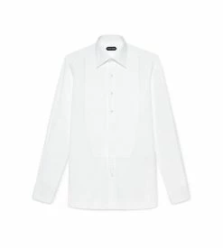 TOM FORD POPLIN CLASSIC FIT FRENCH CUFF EVENING SHIRT - WHITE
