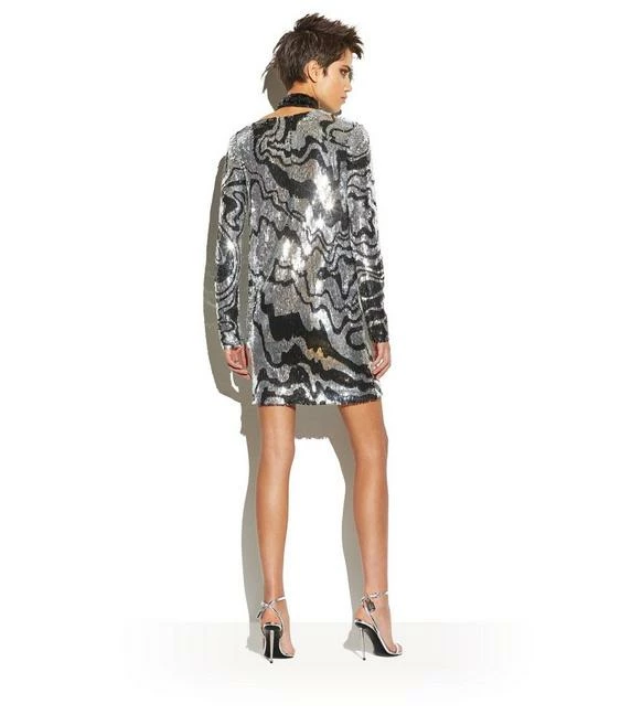 TOM FORD GRAPHIC SWIRLS EMBROIDERY MINI DRESS - BLACK + SILVER - Image 3