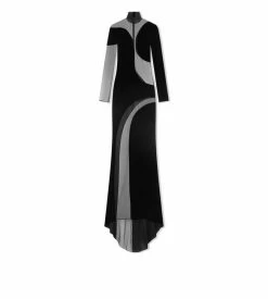 TOM FORD VISCOSE VELVET LONG SLEEVE EVENING DRESS - BLACK