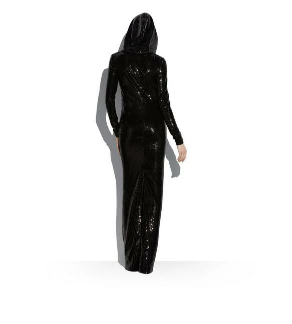 TOM FORD LIQUID SEQUINS HOODED EVENING DRESS - BLACK - Image 3