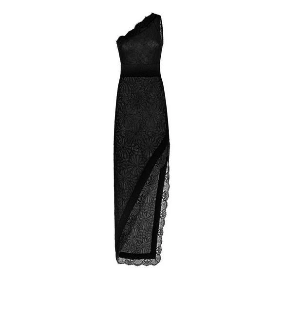 TOM FORD LACE ONE SHOULDER EVENING DRESS - BLACK