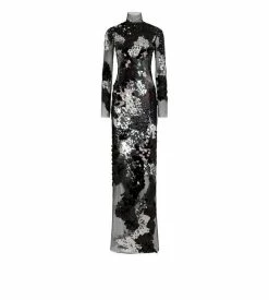 TOM FORD MIXED SEQUINS EVENING DRESS - BLACK + SILVER