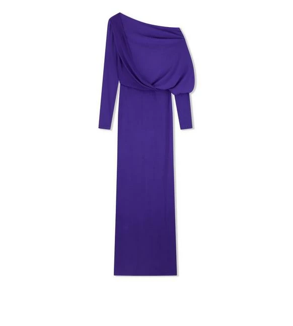 TOM FORD MICROCOSTA JERSEY OFF THE SHOULDER EVENING DRESS - COBALT PURPLE