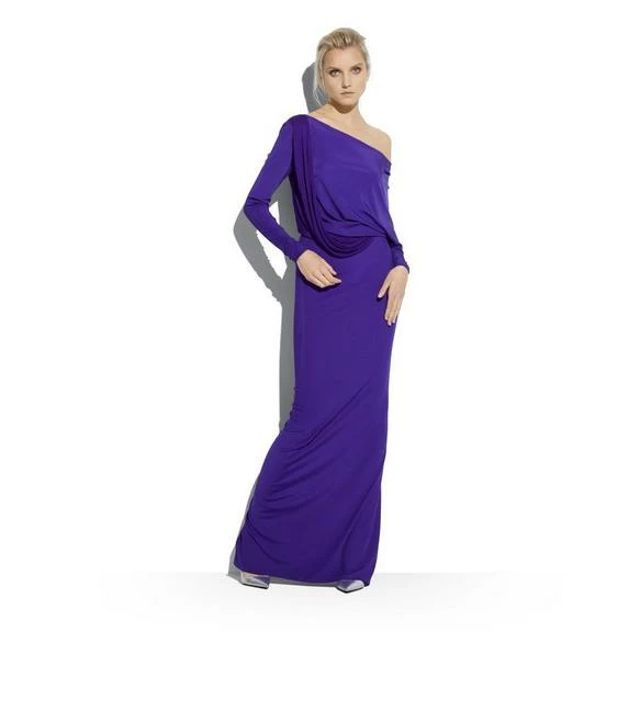TOM FORD MICROCOSTA JERSEY OFF THE SHOULDER EVENING DRESS - COBALT PURPLE - Image 2
