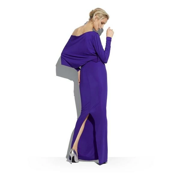 TOM FORD MICROCOSTA JERSEY OFF THE SHOULDER EVENING DRESS - COBALT PURPLE - Image 3