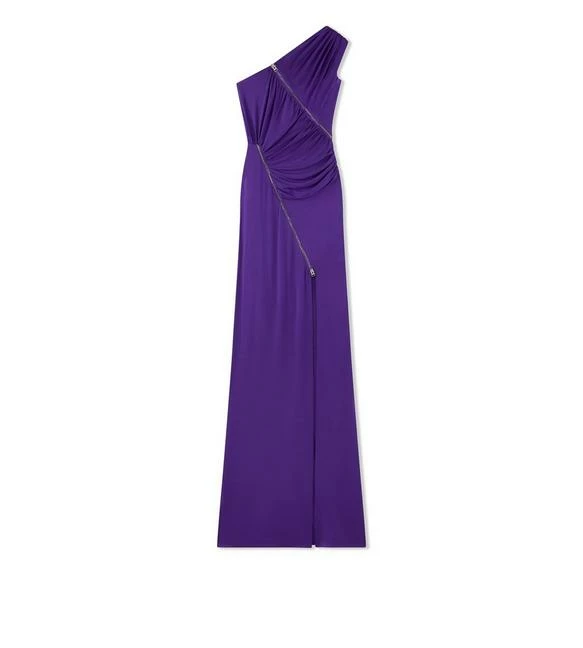 TOM FORD GLOSSY VISCOSE JERSEY ONE SHOULDER EVENING DRESS - PURPLE DALHIA