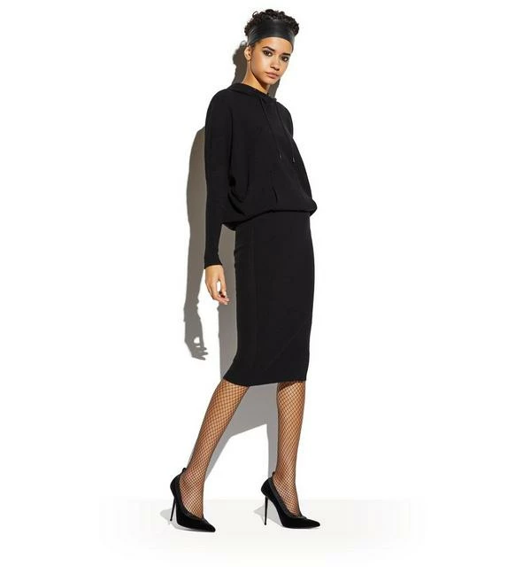 TOM FORD STRETCH CASHMERE RIB HOODED DRESS - BLACK - Image 2