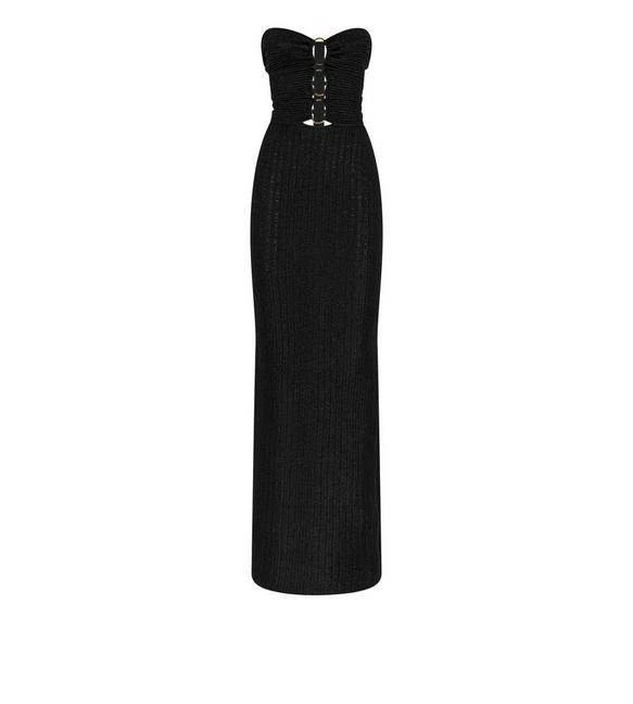 TOM FORD METALLIC WOOL STRAPLESS DRESS - BLACK