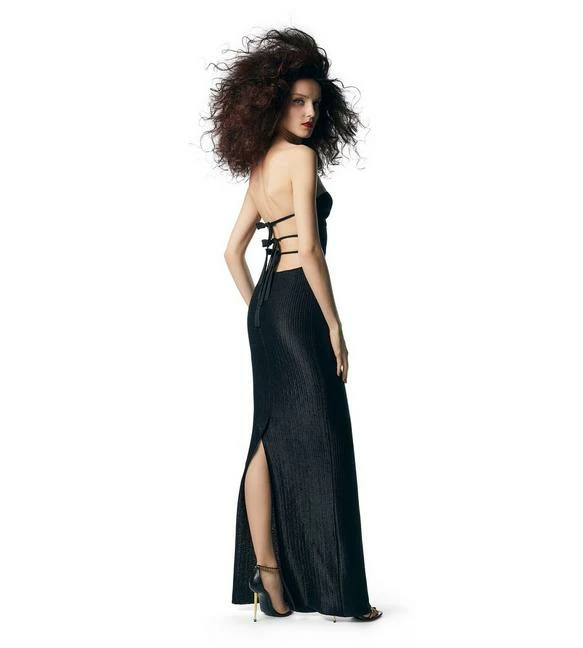 TOM FORD METALLIC WOOL STRAPLESS DRESS - BLACK - Image 3