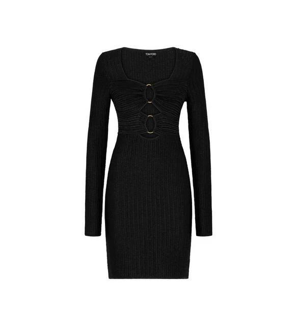TOM FORD METALLIC WOOL HEART NECK MINI DRESS - BLACK