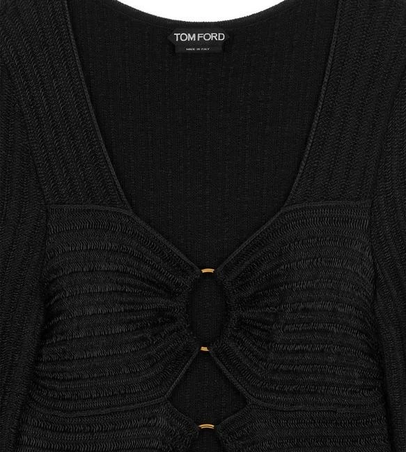 TOM FORD METALLIC WOOL HEART NECK MINI DRESS - BLACK - Image 2