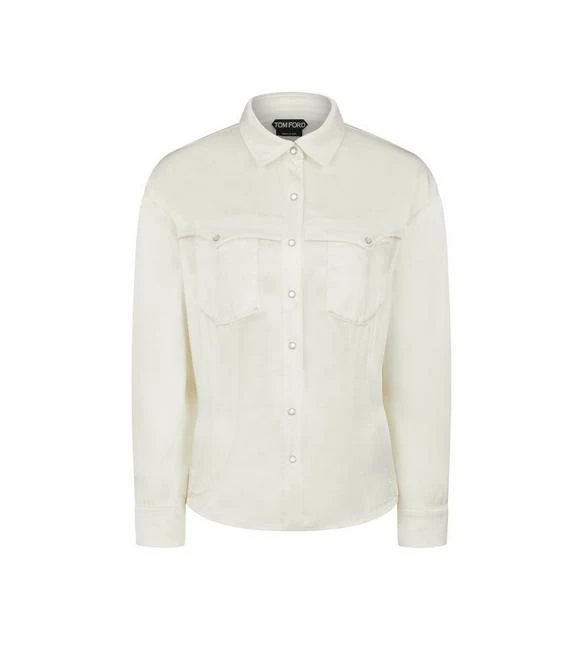TOM FORD SATIN WESTERN SHIRT - CHALK