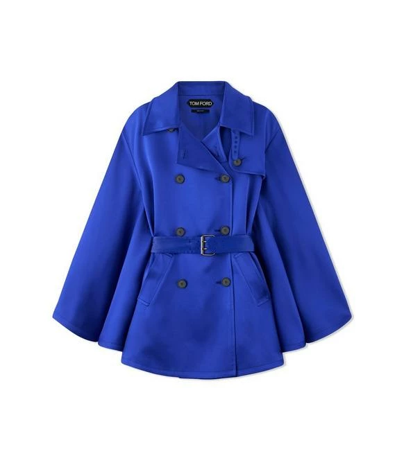 TOM FORD FLUID DOUBLE-FACED SATIN CAPE COAT - OCEAN