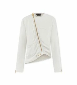 TOM FORD SOFT SILK NAPPA RUCHED JACKET - CHALK