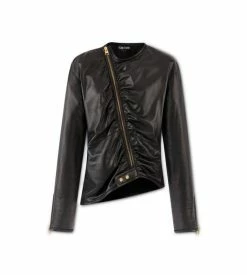 TOM FORD SOFT SILK NAPPA RUCHED JACKET - BLACK