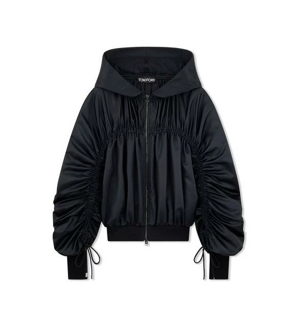 TOM FORD SHINY TECHNICAL DUCHESSE RUCHED HOODIE - BLACK