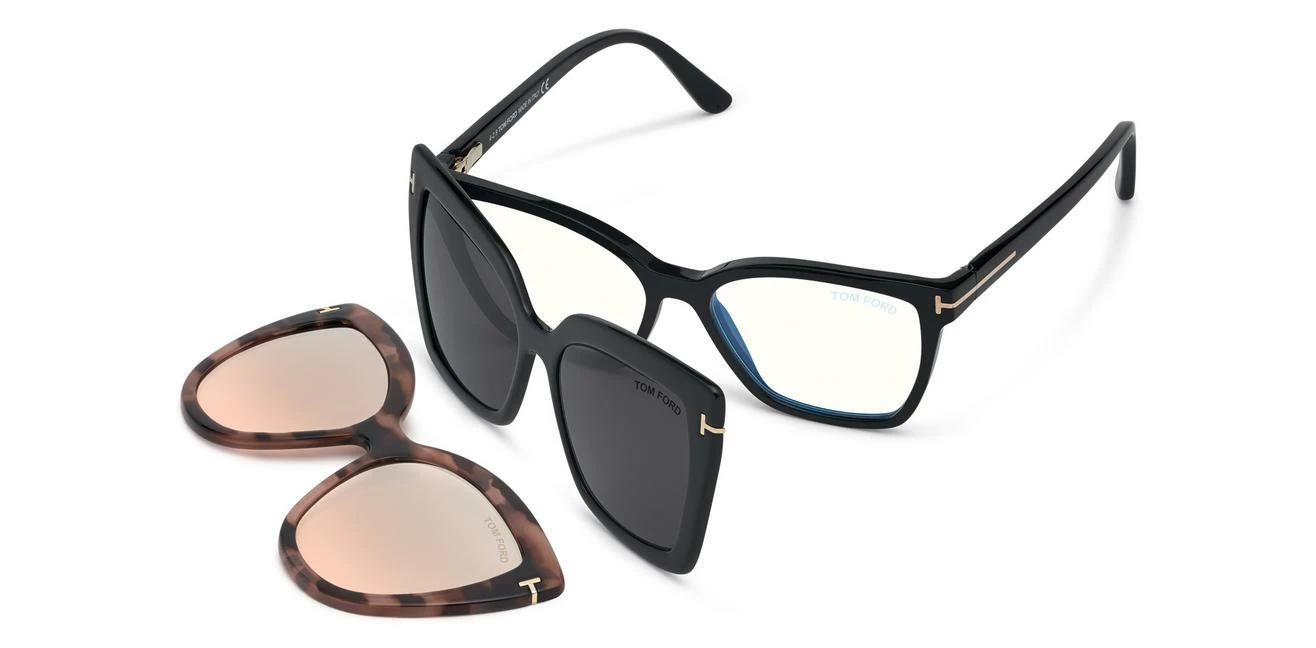 TOM FORD DOUBLE CLIP ON BLUE BLOCK OPTICALS - BLACK