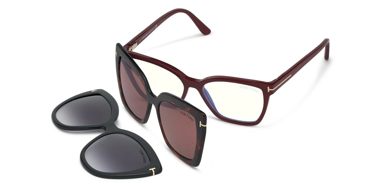 TOM FORD DOUBLE CLIP ON BLUE BLOCK OPTICALS - AUBERGINE/FUCHSIA