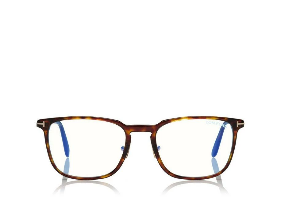 TOM FORD BLUE BLOCK CLASSIC RECTANGULAR OPTICALS - DARK HAVANA