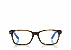 TOM FORD BLUE BLOCK CLASSICAL RECTANGULAR OPTICALS - DARK HAVANA