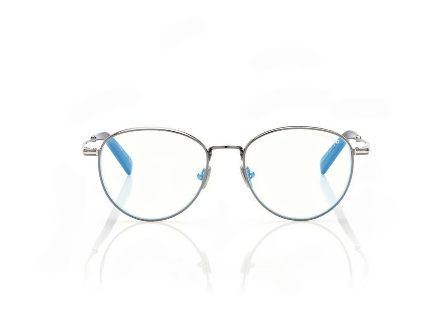 TOM FORD BLUE BLOCK ROUND OPTICALS - DARK RUTHENIUM