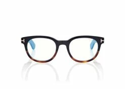 TOM FORD BLUE BLOCK ROUND OPTICALS - BLACK + BROWN