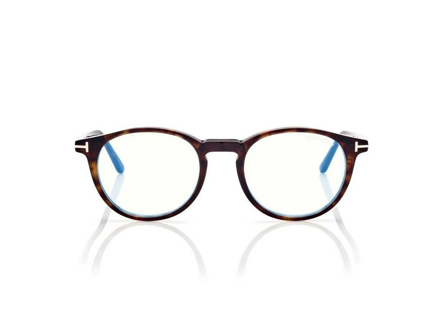 TOM FORD BLUE BLOCK ROUND OPTICALS CLIP ON SUN - DARK HAVANA