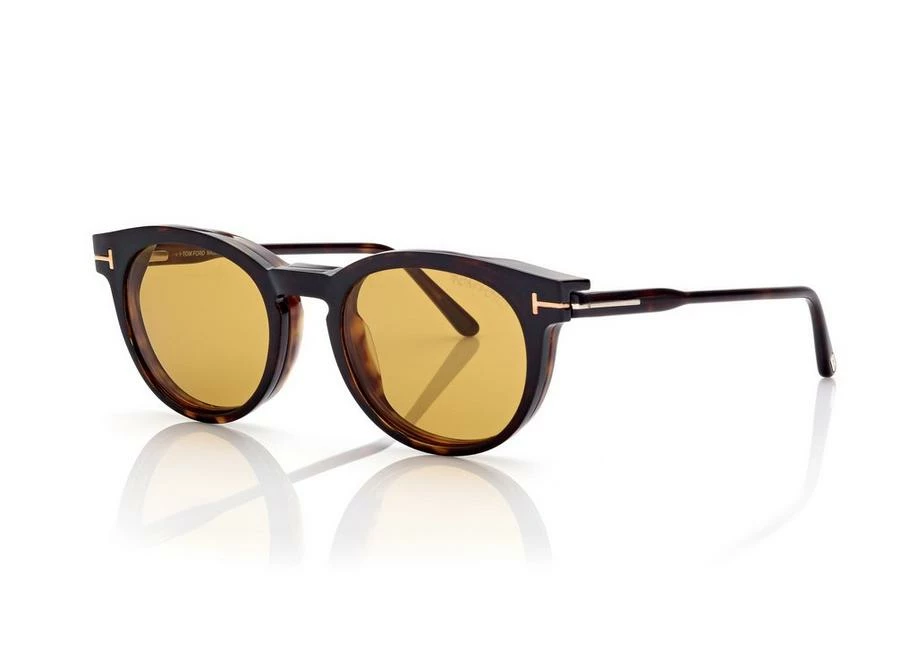 TOM FORD BLUE BLOCK ROUND OPTICALS CLIP ON SUN - DARK HAVANA - Image 6