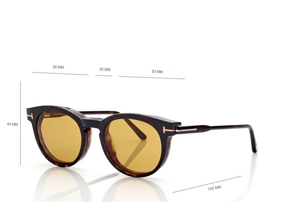 TOM FORD BLUE BLOCK ROUND OPTICALS CLIP ON SUN - DARK HAVANA - Image 8