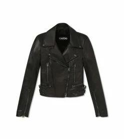 TOM FORD PLONGE FITTED BIKER JACKET - BLACK