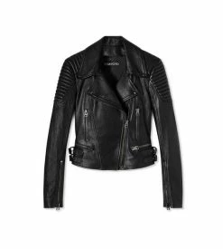 TOM FORD LEATHER FITTED BIKER JACKET - BLACK
