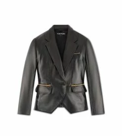 TOM FORD PLONGE LEATHER JACKET WITH ICONIC ZIPS - BLACK