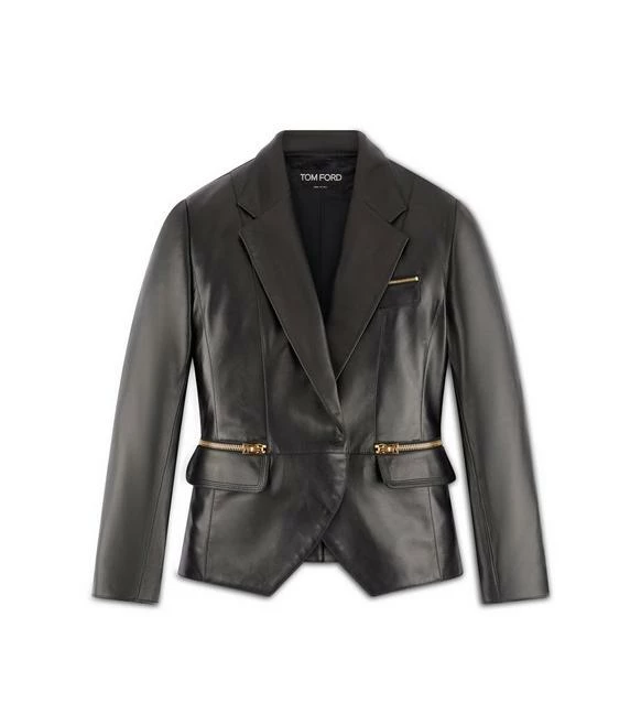 TOM FORD PLONGE LEATHER JACKET WITH ICONIC ZIPS - BLACK