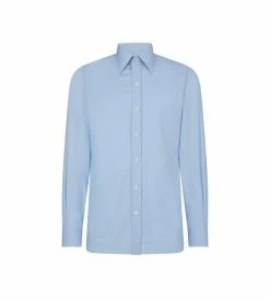 TOM FORD MICRO HOUNDSTOOTH SLIM FIT SHIRT - LIGHT BLUE