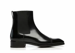 TOM FORD GIANNI LEATHER CAP TOE CHELSEA BOOT - BLACK