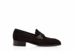 TOM FORD SUEDE ELKAN TWISTED BAND LOAFERS - DARK EBONY