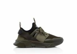 TOM FORD SUEDE AND NEOPRENE JAGO SNEAKER - DARK OLIVE