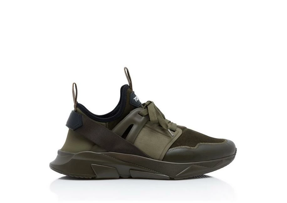 TOM FORD SUEDE AND NEOPRENE JAGO SNEAKER - DARK OLIVE