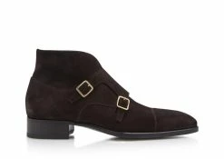 TOM FORD SUEDE ELKAN DOUBLE MONK STRAP BOOT - DARK EBONY