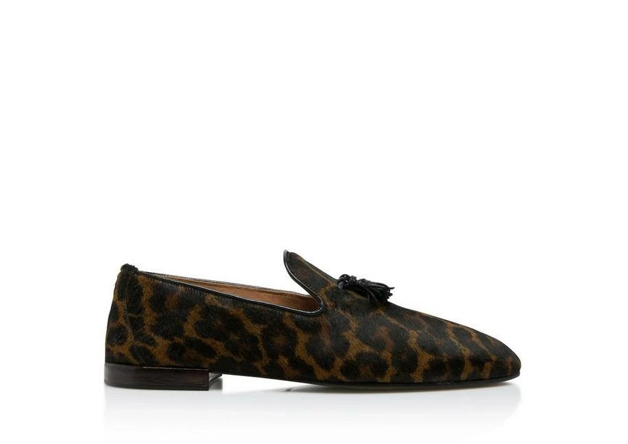 TOM FORD LEOPARD PRINTED PONY NICOLAS SLIPPER - KHAKI/BROWN