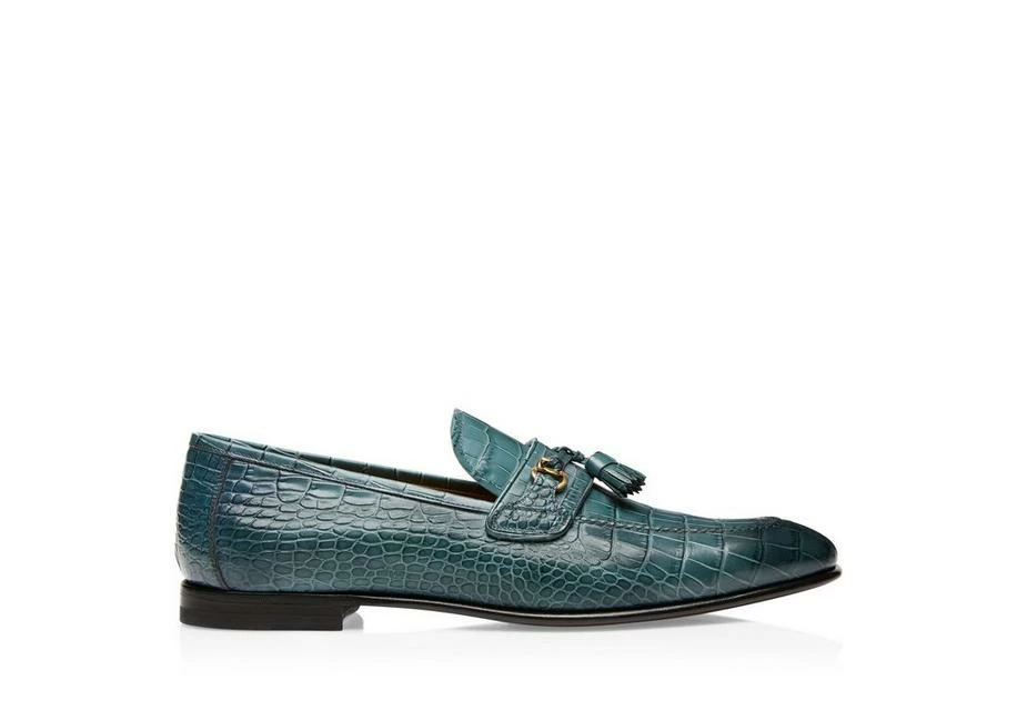 TOM FORD PRINTED ALLIGATOR SEAN TASSEL LOAFER - TEAL