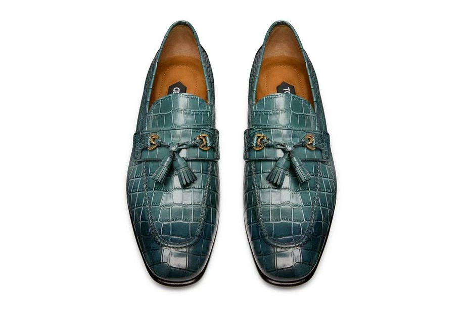 TOM FORD PRINTED ALLIGATOR SEAN TASSEL LOAFER - TEAL - Image 2