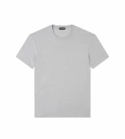TOM FORD COTTON BLEND MELANGE CREW NECK T-SHIRT - LIGHT GREY