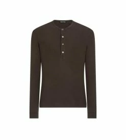 TOM FORD LYOCELL COTTON RIB HENLEY - DEEP OLIVE