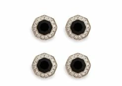 TOM FORD DIAMOND ONYX OCTAGON STUDS - WHITE GOLD + BLACK