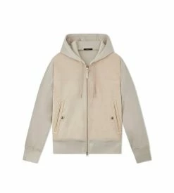 TOM FORD SUEDE FRONT HOODIE - BUFF
